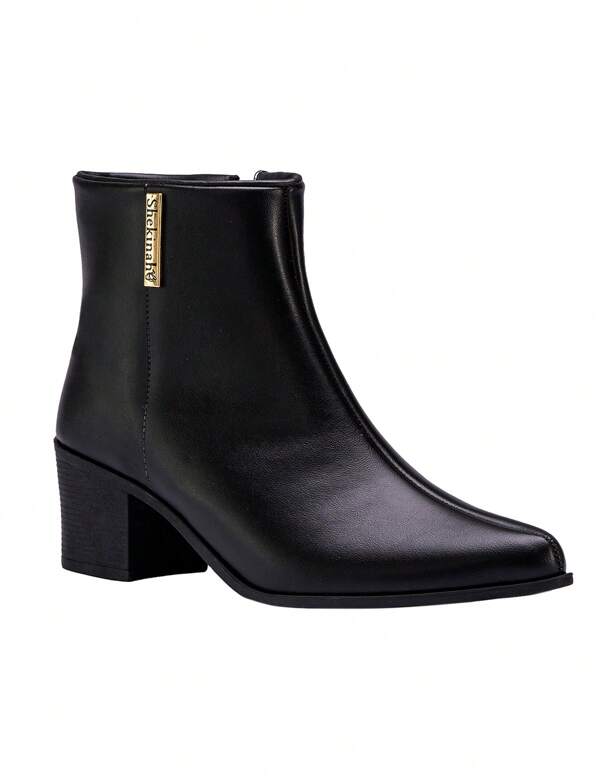 Shekinah Bota Feminina Salto Médio Grosso Bico Fino Cano Médio Shekinah Confortável Moda Atual Blogueira Enfeite Lateral