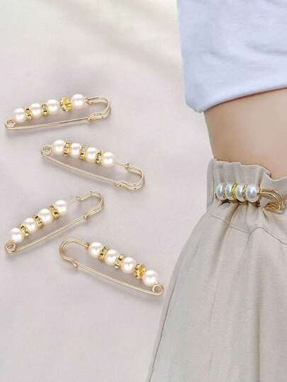 2pcs Faux Pearl Waist Buckle Cute Pin Faux Pearl Brooch Pants Adjustable Buckle Summer, School Fall, Autumn, Halloween