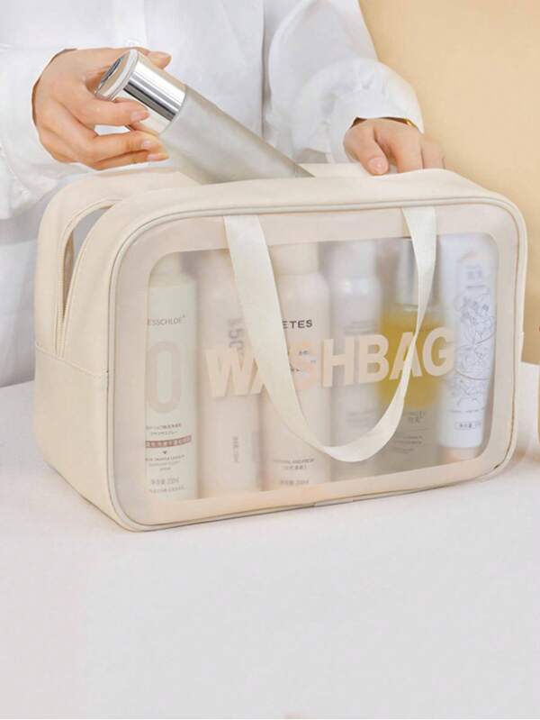 1 Pc Summer Travel Toiletry Bag, Large Capacity Waterproof Makeup Bag, PVC Storage Pouch, Cosmetic Brush Holder, Cosmetic Bag, Skin Care Storage Bag, Handbag, Bathroom Storage Bag, Portable Toiletry Organizer For Washing, Bathing, Makeup Storage, Beauty Products