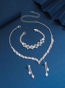 Set de 4 piezas de joyería para mujer con collar, aretes, pulsera y cristales, adecuado para uso diario, vestidos de novia y regalos para fiestas