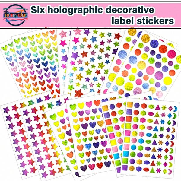 6 Styles Laser Stickers For School Supplies - Stars, Hearts, Circles, Squares - Fun Rewards Stickers For Students, DIY Diary & Homework Decor, Family Activities