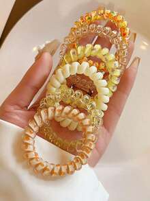 Set Of 6 Gradient-Colored Candy-Themed Hair Ties, The Sweet Girl Style, Phone Coil Design, Gentle On Hair Accessories. - Multicolor - View 9