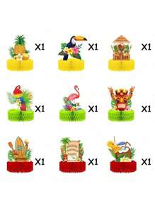 1 Set Of 9pcs Hawaiian Honeycomb Decor Flamingo Party Supplies, Honeycomb Stand, Summer Honeycomb Balls, Tabletop Decoration