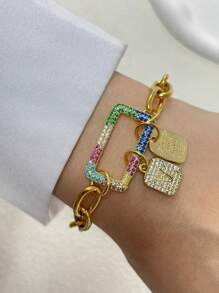 STYLEVER 1PC Gold Oval Buckle Letter Bracelet A-Z With 26 Initial Letters Pendant Bracelet Made Of Stainless Steel Chain With Unique Style, Especially Suitable For Daily Wear