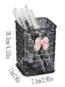 1pc Clear Acrylic Desk Organizer With Bow Accent - PMMA Pen Holder And Storage Basket For Office Supplies, Pens, And Accessories