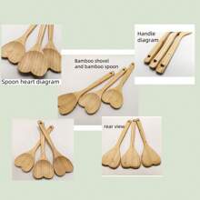 Set de 2 cucharas de cocina de bambú con forma de corazón: cucharas de amor, utensilios de cocina, cuchara de bambú grande, pala de cocina, decoración de inauguración de la casa/cumpleaños