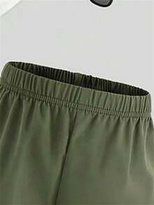 女童字母印花短袖上衣和梭织长裤 - 軍綠色 - 查看 2