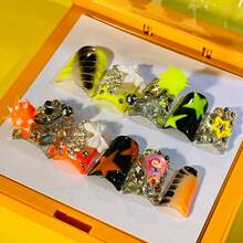 Star Riot Duck Tip Press On Nails, Handmade Cyber Y2K Nails, Neon Stars, Spikes, Piercings, Charms, Alt Glam Statement Summer Easter - Cadet Blue - View 9