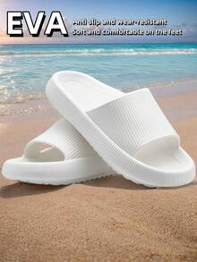Hot Selling 2025 New Arrivals Striped Fashion Versatile EVA Slippers, High-Quality Comfortable Couples Slides, Lightweight Soft Thick Sole Non-Slip Sandals For Home, Bathroom, Beach, Minimalist Ins Style - White - View 4
