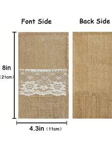 10/20/50 Pcs/Set Linen Cutlery Bags, Linen Knife Fork Bags With Lace, Lace Utensil Holder Bags, Cutlery Napkin Silverware Bags, Christmas Silverware Holders, Wedding Table Decoration, Wedding Decorations, 21*11cm - Brown - View 4