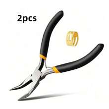 2 piezas/1 pieza Alicates de boca curva DIY de 12 mm, 1 anillo dorado y 1 anillo dorado que se pueden utilizar para hacer y reparar diversos accesorios de joyería