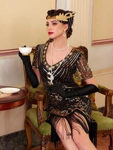 1920s Flapper Dresses For Women, Great Gatsby Dresses With Sleeve Roaring 20s Dress For Harlem Nights, Party Dress, For Cocktail - Gold - View 4