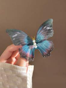 1 件复古优雅双层雪纺蝴蝶发夹，复古波西米亚花卉印花多功能发饰，适合所有季节爪夹发夹发夹 - 蝴蝶薄紗髮夾/多色 - 查看 16