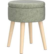 Storage Ottoman Foot Stool Teddy Velvet Round Vanity Stool Tray Top Footstool With Wood Upholstered Foot Rest Ottoman Living Room, Bathroom, Makeup (White) - 綠色 - 查看 4