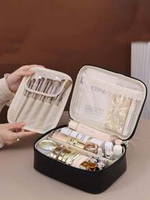 1 pieza Bolsa de maquillaje multifuncional para viaje, organizador de brochas de maquillaje, bolsa de aseo de baño, bolsa de cosméticos, bolso, bolsa de lavado colgante, bolsa de datos, bolsa de equipaje, almacenamiento de productos para el cuidado de la piel, adecuada para lápiz labial, brochas de maquillaje, bolígrafos de maquillaje, sombras de ojos, espejo, delineador, brillo de labios, cuidado de la piel, cepillo de dientes, vaso para cepillo de dientes, jabón, champú, peine, reloj, teléfono, collar, joyería, productos digitales, almacenamiento