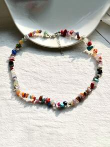 Asymmetrical Red Beaded Necklace, Bright Skin Tone, Boho Beach Fashion Choker - Irregular Necklace - View 4