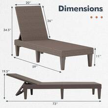 Lifezeal 1/2 PCS Outdoor Chaise Lounger Chair 3-Position Reclining Chair With Waterproof Rattan Brown/Black - 棕色-2pcs - 查看 7