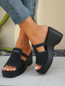 Sandali con zeppa di moda donna di fascia alta, nuovi sandali casual estivi da passeggio, eleganti scarpe da festa  nero con tacco alto di 9 cm