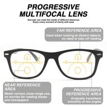2 件渐进多焦点老花镜，近视和远视两用，经典方形镜框，舒适弹簧铰链，男女通用