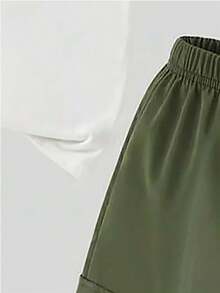 女童字母印花短袖上衣和梭织长裤 - 軍綠色 - 查看 4