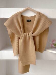 1pc Solid Color Knitted Woolen Shawl With Detachable Faux Collar, Fashionable Cape For Women To Cover Shoulders In Air-Conditioned Room