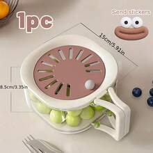 1pc Kitchen Drain Basket, Vegetable And Fruit Storage Container With Cover, Sealed Food Preservation Box, One-Button Sealing, Reusable, With Handle And Filter, Suitable For Salad, Fruit, Washing Rice, Kitchen Refrigerator, Ideal Household Kitchen Supplies