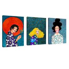 3pcs Vintage Flower Girl Wall Arts Canvas Posters, Scandinavian Oil Painting, Nordic Living Room Bedroom Optional Frame Hanging Painting ,Wall Art With Frame