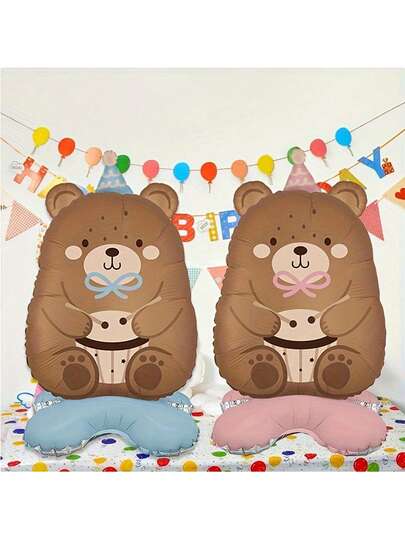2pcs Pink & Blue Cartoon Bear Shaped Party Balloons, For Birthday Party, Gender Reveal Party, Holidays, New Year Decorations