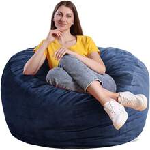 Bean Bag Chairs, Foam Stuffing Bean Bag Chair Adults/Teens/Kids, Velvet Lazy Sofa Furniture With Removable High-Rebound Foam Living Room Bedroom College Dorm-Cll - Blue - View 1