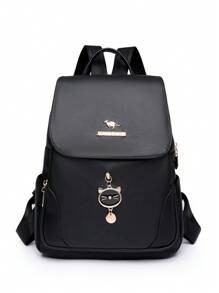 1pc Vintage Classic Large Capacity Double Zipper Women's Backpack In PU Material, With Adorable Pendant, Suitable For Commuting, Shopping, Travel, Available In Burgundy Red, Black Or Navy Blue, Perfect For Back To School, Travel, And Mother's Day Gift