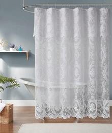 NOIR Gothic Vintage Shower Curtain With Valance For Goth Bathroom Decor - White With White Valance - View 2