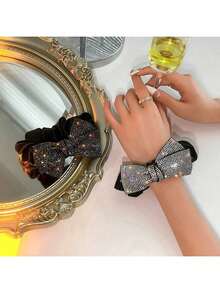 2pcs /1pc Sparkling Rhinestone Bow Hair Accessory, Ponytail Holder Shiny Korean Style Hair Rope Rubber Band Hair Tie Hair Accessories For Woman Hair Ties Ponytail Holders Hair Elastics Hair Rubber Bands Scrunchies Elastic Hair Tie, Hair Bobbles, Gifts Hair Ties Head Accessories Elastic Band - Multicolor - View 5