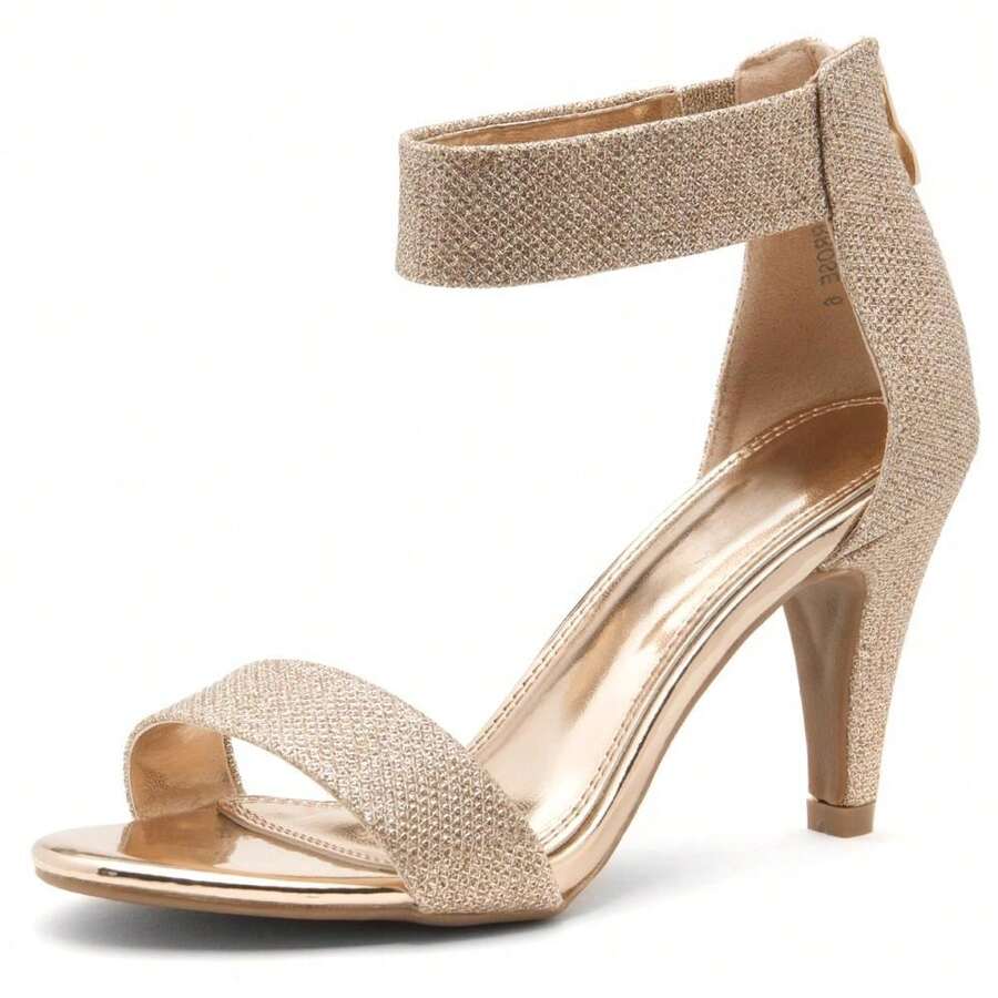 Women's Chunky Low Heels Open Toe Ankle Strap Heeled Sandals With Back Zipper Dressy Pumps Shoes For Wedding Prom Party Office H-RRose - 玫瑰金 - 查看 1