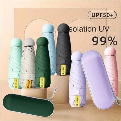 1 pieza Paraguas cápsula, femenino, protección solar y UV, paraguas 2 en 1 para sol y lluvia, mini plegable de 5 pliegues ultraligero y compacto portátil para escuela, oficina, hogar, viaje, regalo del Día de la Madre, selecciones de primavera y verano, regalos para damas de honor, decoración de habitación, dormitorio, playa, viaje, para hombres, para mujeres, vacaciones, cosas lindas, regalo del Día de la Madre, decoración de dormitorio, jardín, decoración de cocina, verano, playa, artículos de viaje esenciales, decoración de habitación, suave, graduación