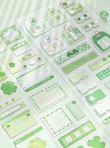 1pc/2pcs Random Luck Green Clover Foil Cut Decorative Sticker For DIY Scrapbooking, Card Making, Bullet Journal,School Supplies,Back To School