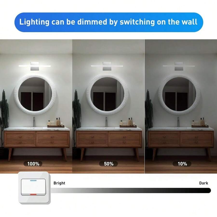 Local Delivery  Fixture Indoor Wall Sconces Modern 14W Chrome 24Inch LED Bathroom Vanity Light Bar Color Changing 3CCT Dimmable Shining Over Mirror Lighting - 3CCT - View 1
