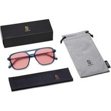 Retro Aviator Sunglasses For Women Men, Rectangle Womens Mens Shades Sun Glasses SJ2202 - Blue - View 6