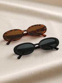 2 piezas Set de gafas ovaladas de plástico clásico para mujeres, combinación para regalo de vacaciones, vacaciones tropicales en la playa, actividades casuales al aire libre, fotos en la calle, playa, verano, viajes