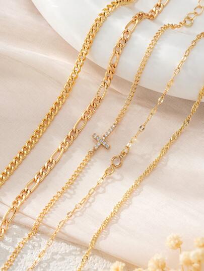 5pcs High-Quality Cubic Zirconia Cross Decorated Multilayer Bracelet, Fashionable, Suitable For Women's Parties, Gatherings, Daily Wear, Holidays, And Gifts