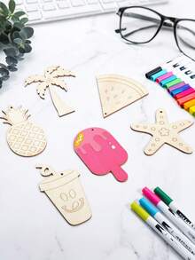 12/6 Stücke unfertige Holzdekorationen, geeignet für Strand, Urlaub, tropische, Malerei Themen, Hawaii Party Deko, Festival Hängeornamente, DIY Basteln, Kunstprojekte, Hochzeit, Geburtstag, Abschlussfeier Dekorationen - Verschiedenfarbig - Übersicht 3