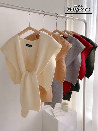 1pc Solid Color Knitted Woolen Shawl With Detachable Faux Collar, Fashionable Cape For Women To Cover Shoulders In Air-Conditioned Room