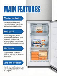1 Peça Desodorizador e Limpador de Refrigerador, Elimina Odores Desagradáveis, Limpa Profundamente Manchas Rebeldes e Odores Persistentes, Líquido de Limpeza de Refrigerador, Desodorizador e Limpador de Refrigerador