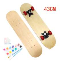 7-laags skateboard van blank esdoornhout, natuurlijke kleur, voor buiten, studenten, sport, creatieve doe-het-zelf-expressie, tekenen met de vrije hand, schilderen en kunstcadeaus. Inclusief verzending van willekeurige kleuren verf en wielen.