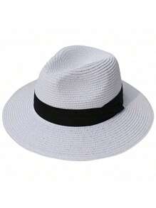 Nouveau chapeau de paille de Panama à large bord pliable, chapeau de soleil en polyester décontracté, respirant avec protection contre le vent et les UV, convient pour le printemps et l'été