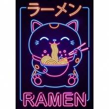1pc Gift Neon Vintage Japanese Food Ramen Sushi Cat Posters And Prints Canvas Painting Wall Arts Kawaii Cuisine Room Home Shop Decor Optional Frame ,Wall Art With Frame - Multicolor - View 34