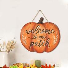 1 pièce Panneau de porte décoratif en forme de citrouille d'automne rustique. Bienvenue dans notre parcelle de citrouilles, panneau en bois à suspendre pour la porte. Décoration murale pour fête d'Action de grâce. Plaque à accrocher pour la porte d'entrée, décorations d'automne pour l'intérieur et l'extérieur - Multicolore - Voir 3