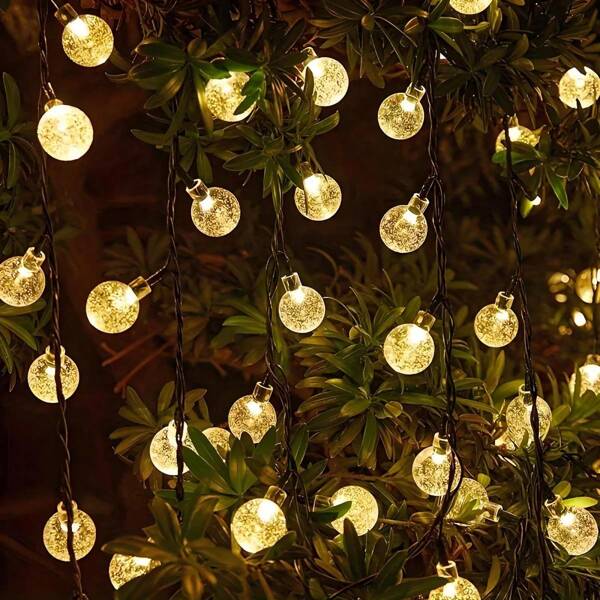 Cordão de luzes de LED com energia solar de 7 m/23 pés, 50 luzes, 8 modos, luzes de fadas em formato de globo solar para decoração de jardim, pátio, casamento, aniversário, festa de Ação de Graças e Natal, branco quente