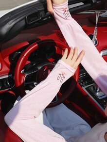 2pcs Summer Thin Sun Protection Sleeve For Women, Ice Silk Bunny Ear Design Fingerless Arm Sleeve - Pink - View 4