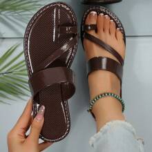 1 Pair Women Flat Sandals, Casual Round Toe Slippers, Comfortable Easy To Wear, Elegant Design, Suitable For Summer Bohemian Style