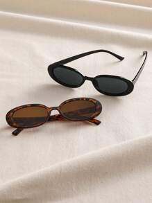 2 piezas Set de gafas ovaladas de plástico clásico para mujeres, combinación para regalo de vacaciones, vacaciones tropicales en la playa, actividades casuales al aire libre, fotos en la calle, playa, verano, viajes